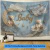 Dwuwymiarowy Neutralny Baner na Baby Shower z Misiem, Gwiazdkami i Chmurkami