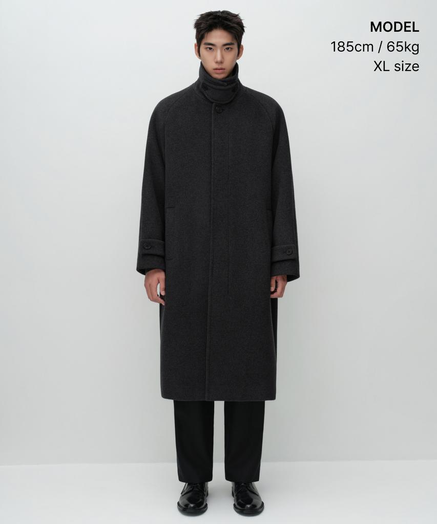 Musinsa Standard Cashmere Blend Oversized Minimal Balmacaan Coat [Charcoal Grey]