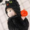 Halloween Plush Witch Doll Hanging with Lanyard, Cute Furry Pom Door Decor Ball Ornament for Doors Windows Trees Party Lace Details