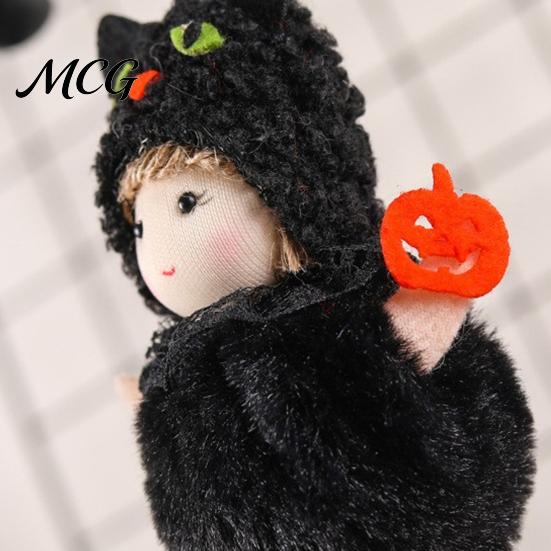 Halloween Plush Witch Doll Hanging with Lanyard, Cute Furry Pom Door Decor Ball Ornament for Doors Windows Trees Party Lace Details