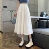 White Pleated A-line Summer Midi Skirt for Women - Slimming and Trendy High Waist Umbrella Design, 2025 New