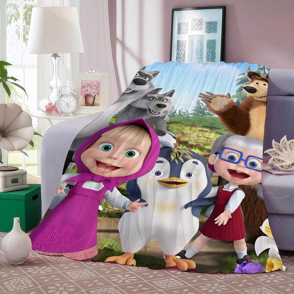 Cartoon M Masha and the bearers Blanket Warm And Soft Suitable For Bedroom Living Room Sofa Bed Office Travel Camping