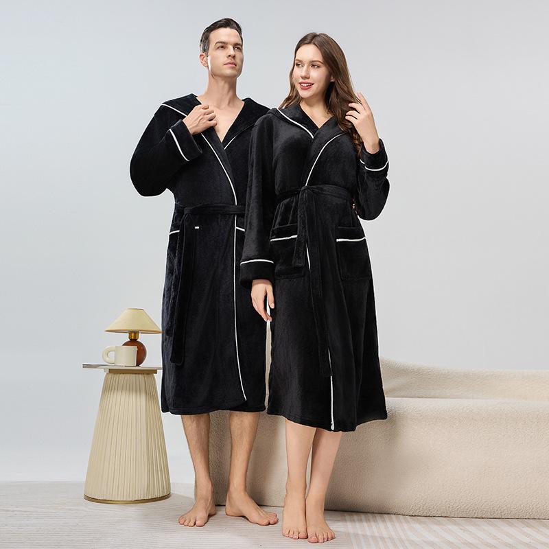 Unisex Flanell Yukata Bademantel mit Kapuze für Herbst/Winter
