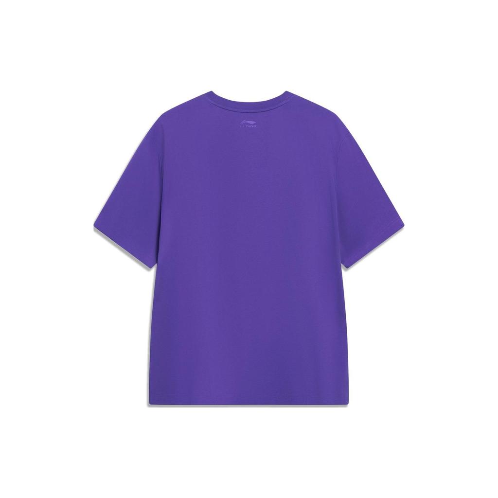 Li-Ning Sports Life Series Printed Letter Crew Neck Short Sleeve T-Shirt Men Tops Liberty-Purple AHST569-4