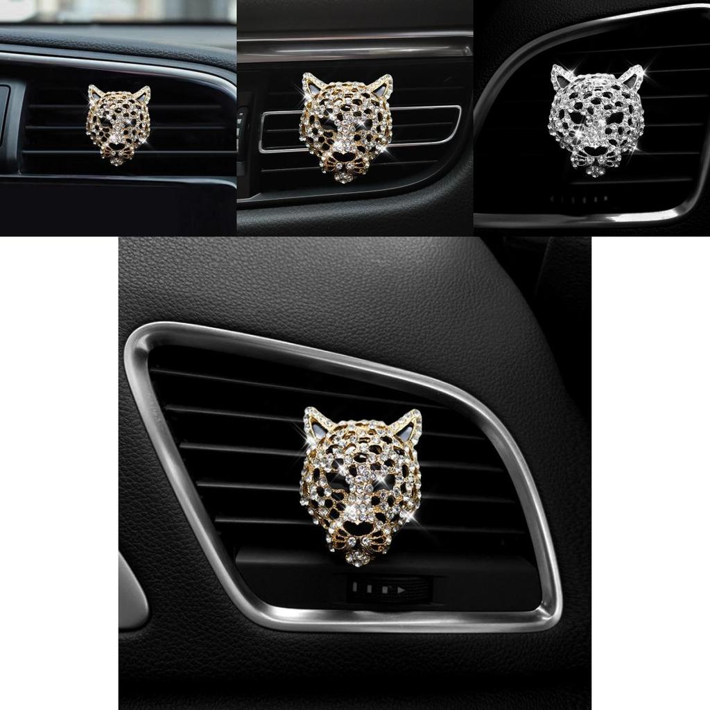 Metal Car Perfume Holder With Leopard Design Long-lasting Aroma Silver And Gold Options