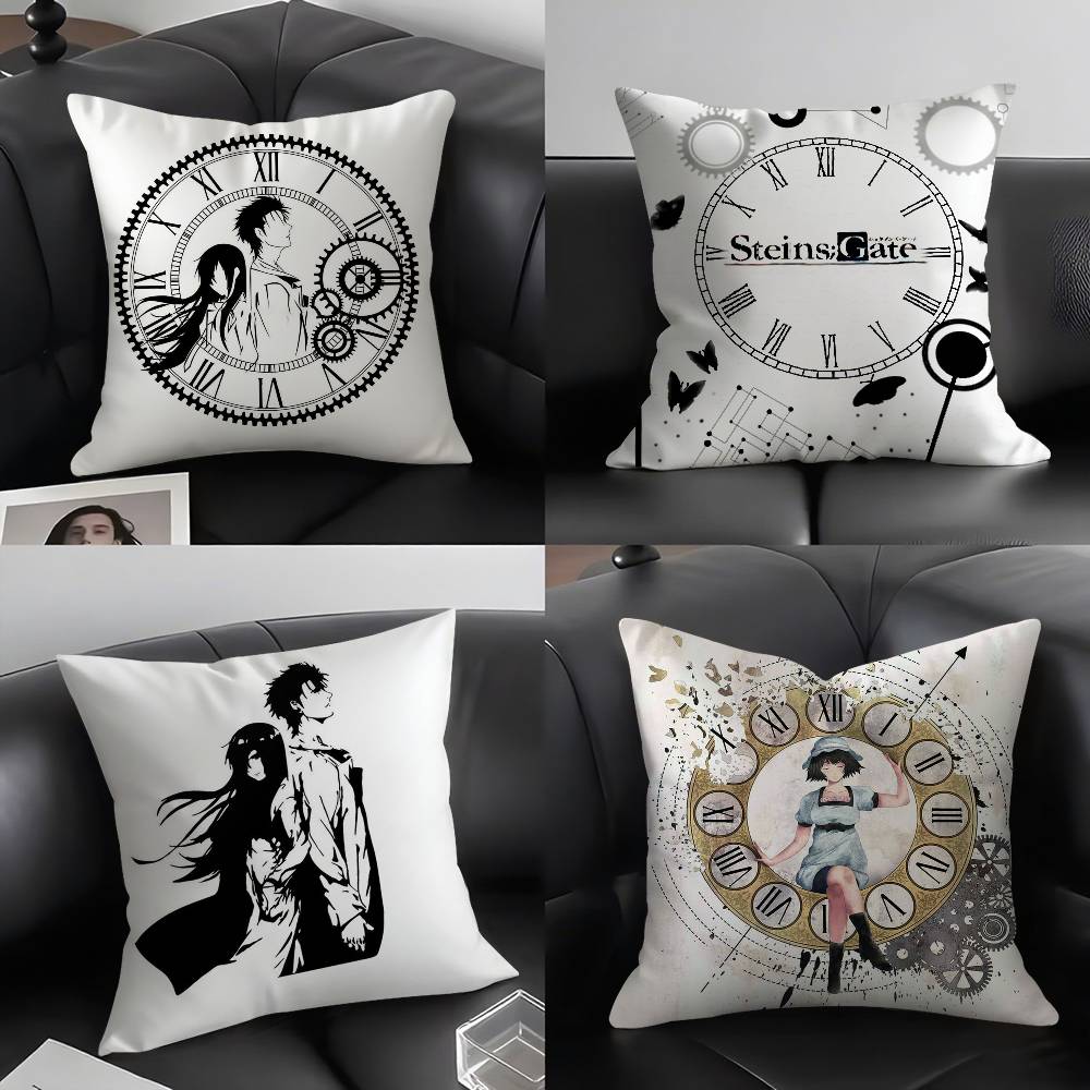 Anime S-Steins Gate Pillow Case Home Dorm Chair Back Short Plush Double-sided Printing Office Nap Time Cushion Cover
