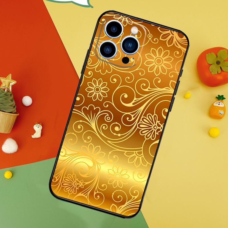 

Золотой цветочный узор Чехол для телефона Для iPhone 17 Pro Max 16 15 14 12 11 13 Pro Max Plus 12 13 Mini 16e 17 Air Cover iPhone 16