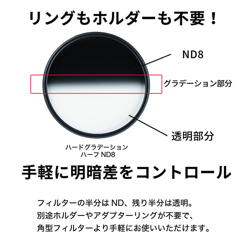 Kenko ND Filter Hard Gradation Half ND8 77mm for Light Amount Adjustment Repellent Coating Rotating Frame Made In Japan 014240 Water/Oil