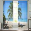 Cadeiras Na Praia de Areia Branca Tropical Cortina Transparente Para Sala de Estar Moderno Voile Tule Cortinas de Janela Para Quarto Cozinha Cortinas