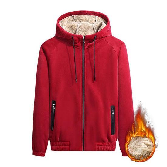 Autumn and Winter Hooded Cardigan Jacket Plus Velvet Padded Warm Jacket Plus Size Men's Jacket