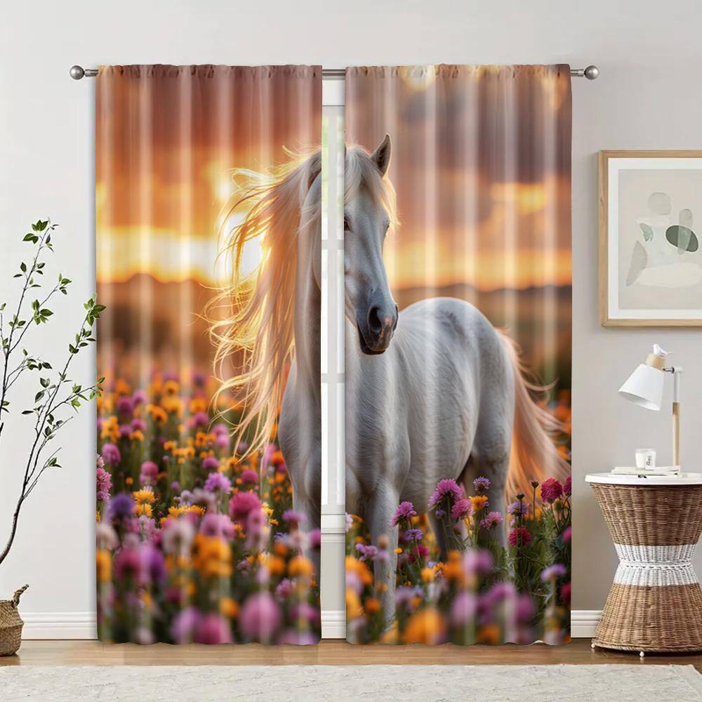

2 pcs, filtering curtains (excluding rods, non-movable, without batteries) Visual Effect White Horse for use in bedrooms and 29x65in(75x166cm)