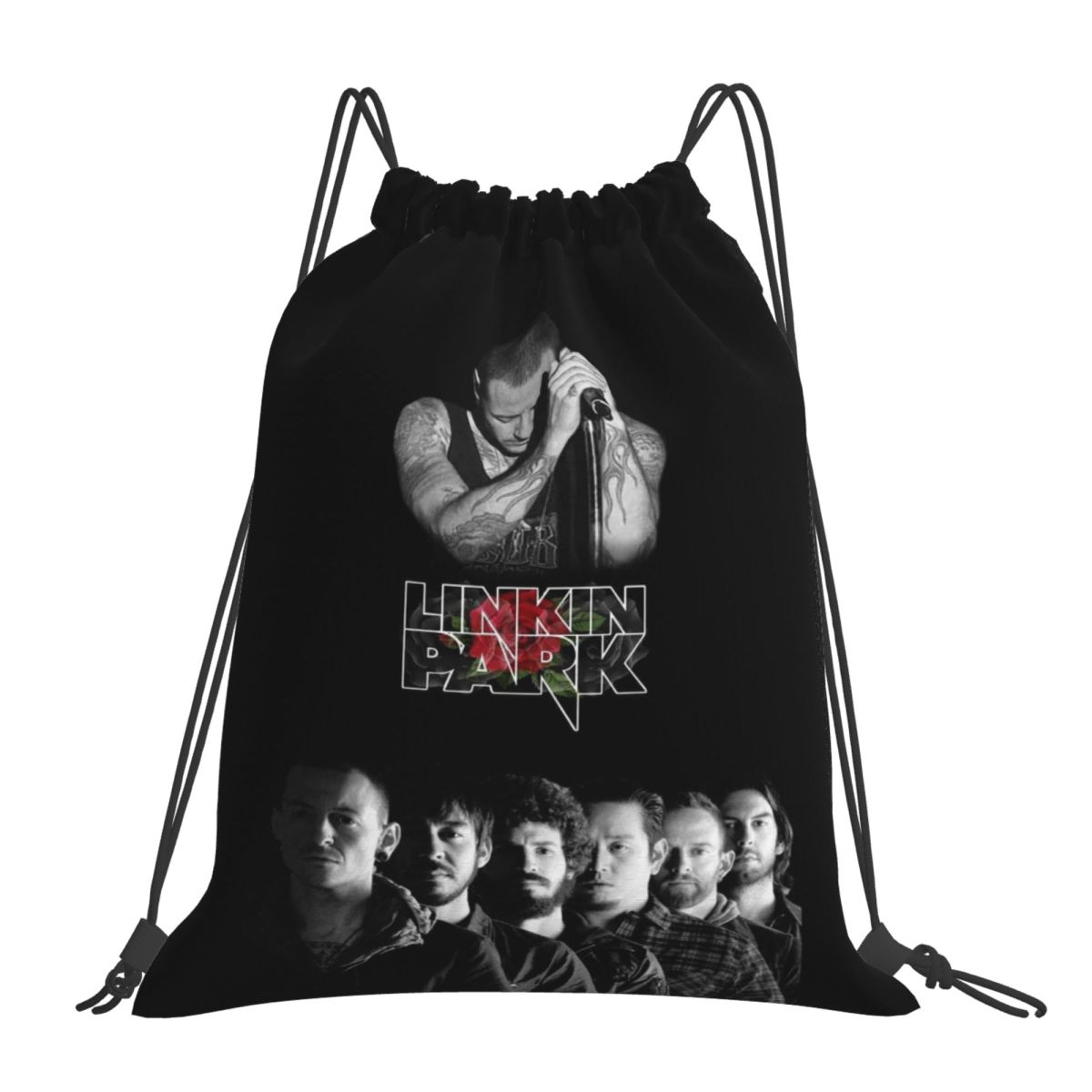 L-Linkin Hot Band Park Amerikanische Rockband Rucksäcke Kordelzug Beuteltasche Sporttasche Schultaschen für Mann Frau Schüler One Size gray