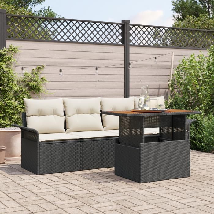 VidaXL Ensemble de Sofa de Jardin 5 pièces avec coussins noir en poly rotin 3349263