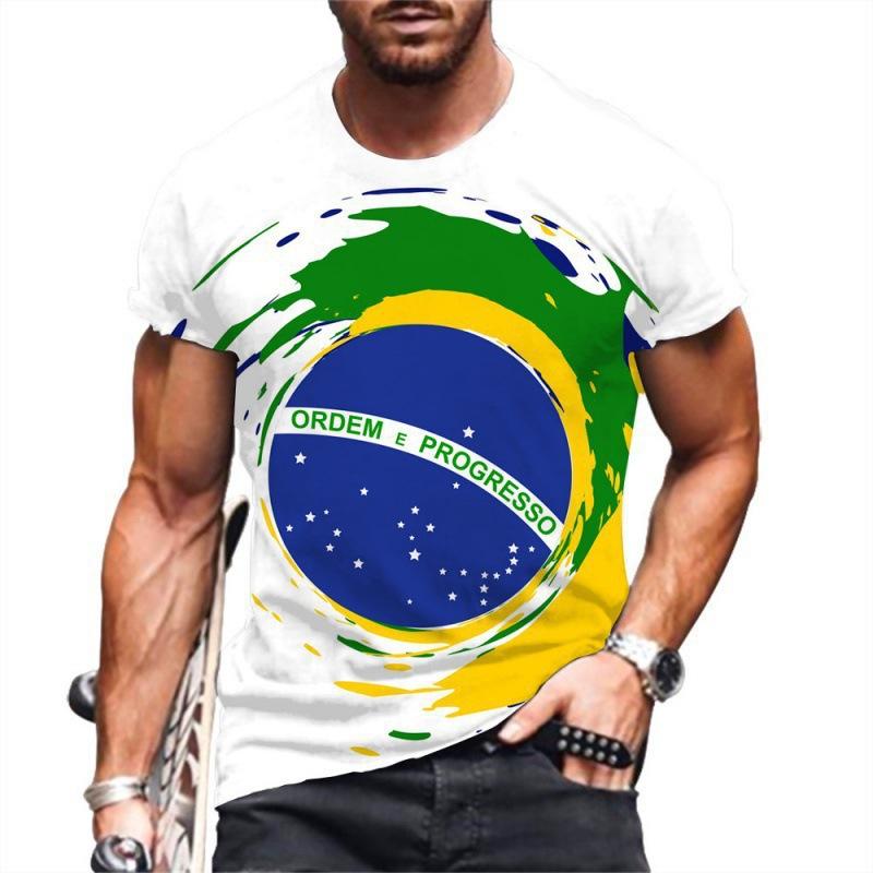 Summer Round Neck 3D Brazilian Flag Football Jersey Print Top Fashionable Casual Short Sleeved Men's T-shirts