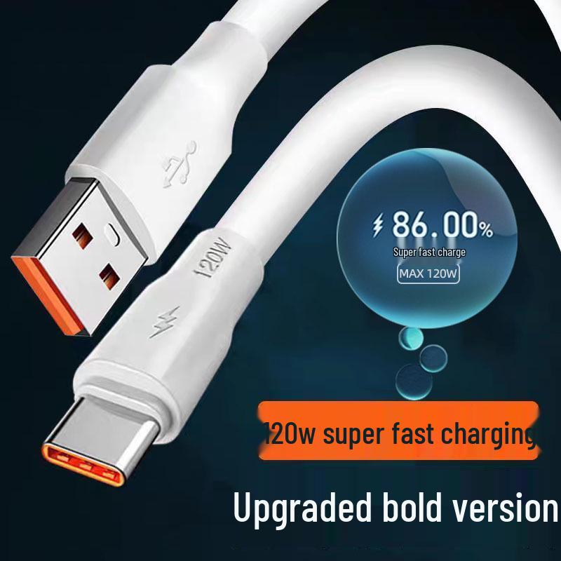 Dual Type-C 120W Fast Charging Cable for Apple 15/16 and Huawei Laptops - 6A Car Charger Compatible USB to Type-C, White, 120W Super Fast Charge