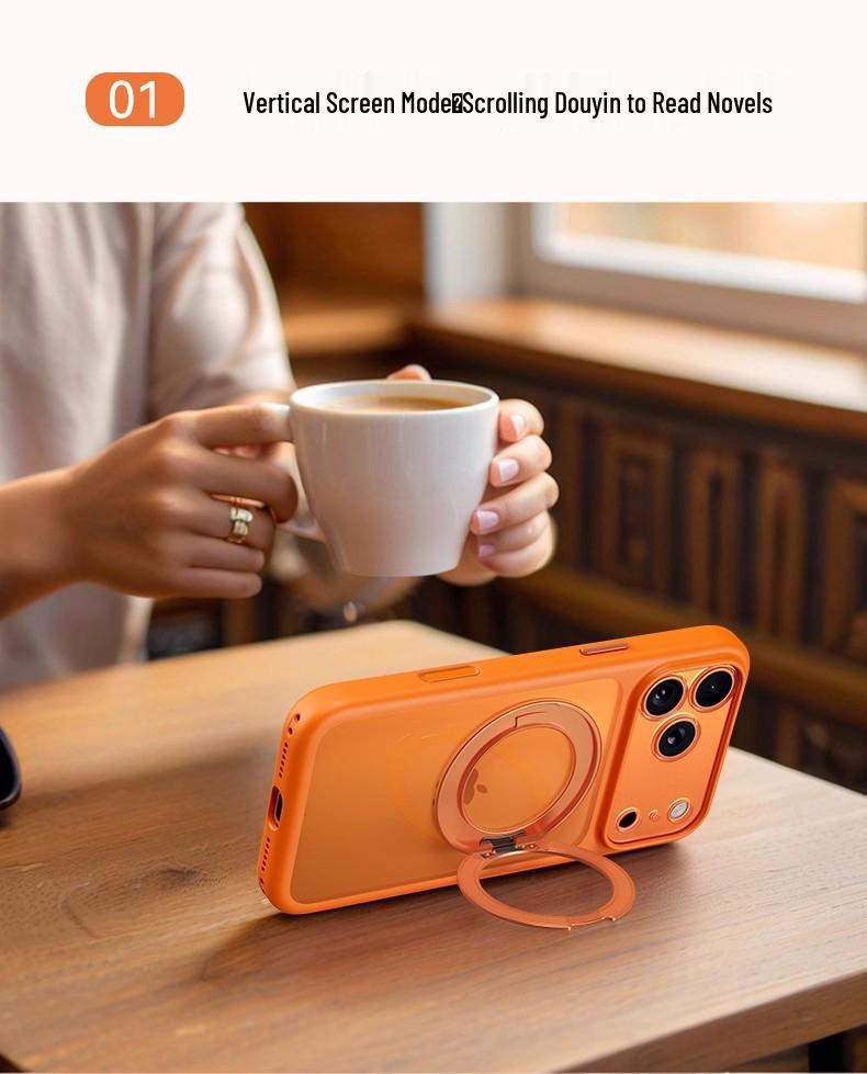 iPhone 17 Pro Max Case with Rotating Magnetic Stand and Full Coverage Lens Protection