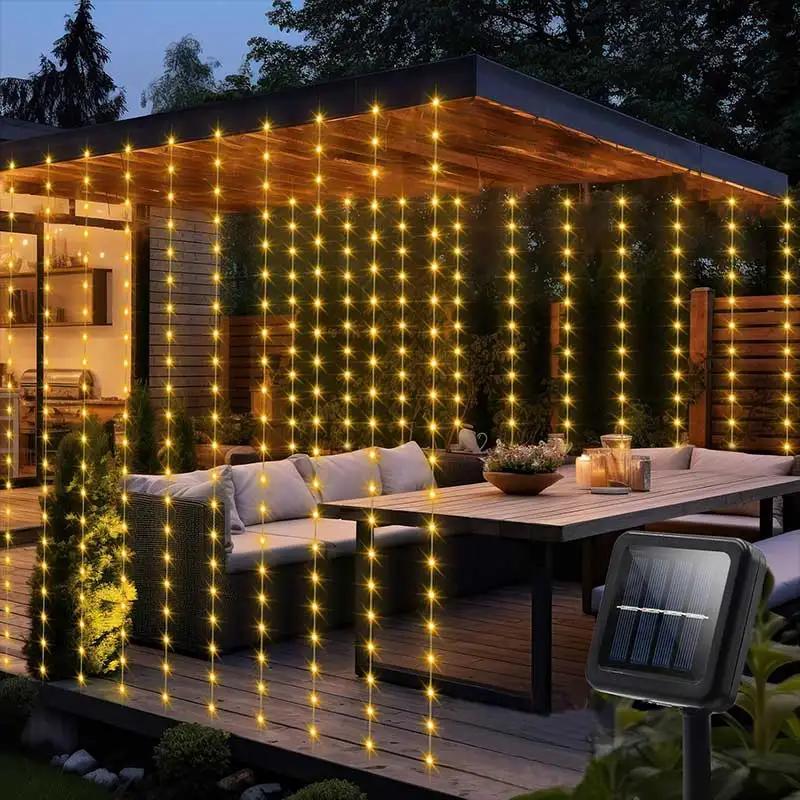 

Outdoor Solar Curtain Light String Lights Garden Yard Pavilion Fairy Garland String Lights Holiday Wedding Decor Light 3x1M 100LED теплый белый
