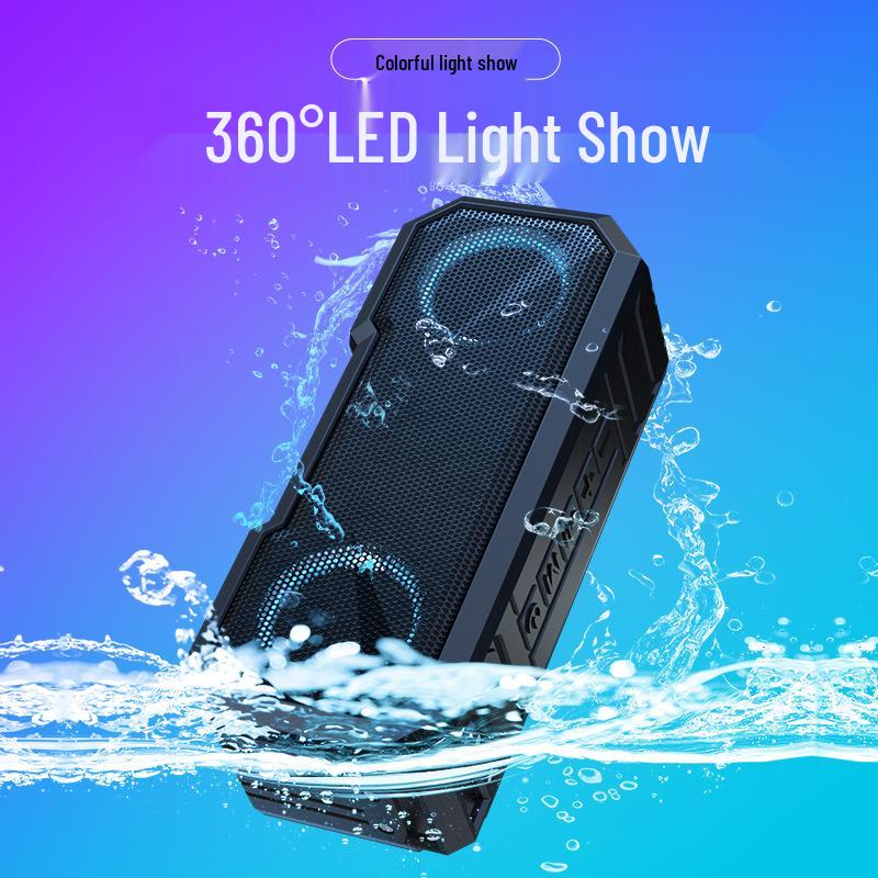 X8 Waterproof Bluetooth Speaker with Power Bank, Luminous Outdoor Subwoofer, Colorful Lights, and IPX7 Rating.