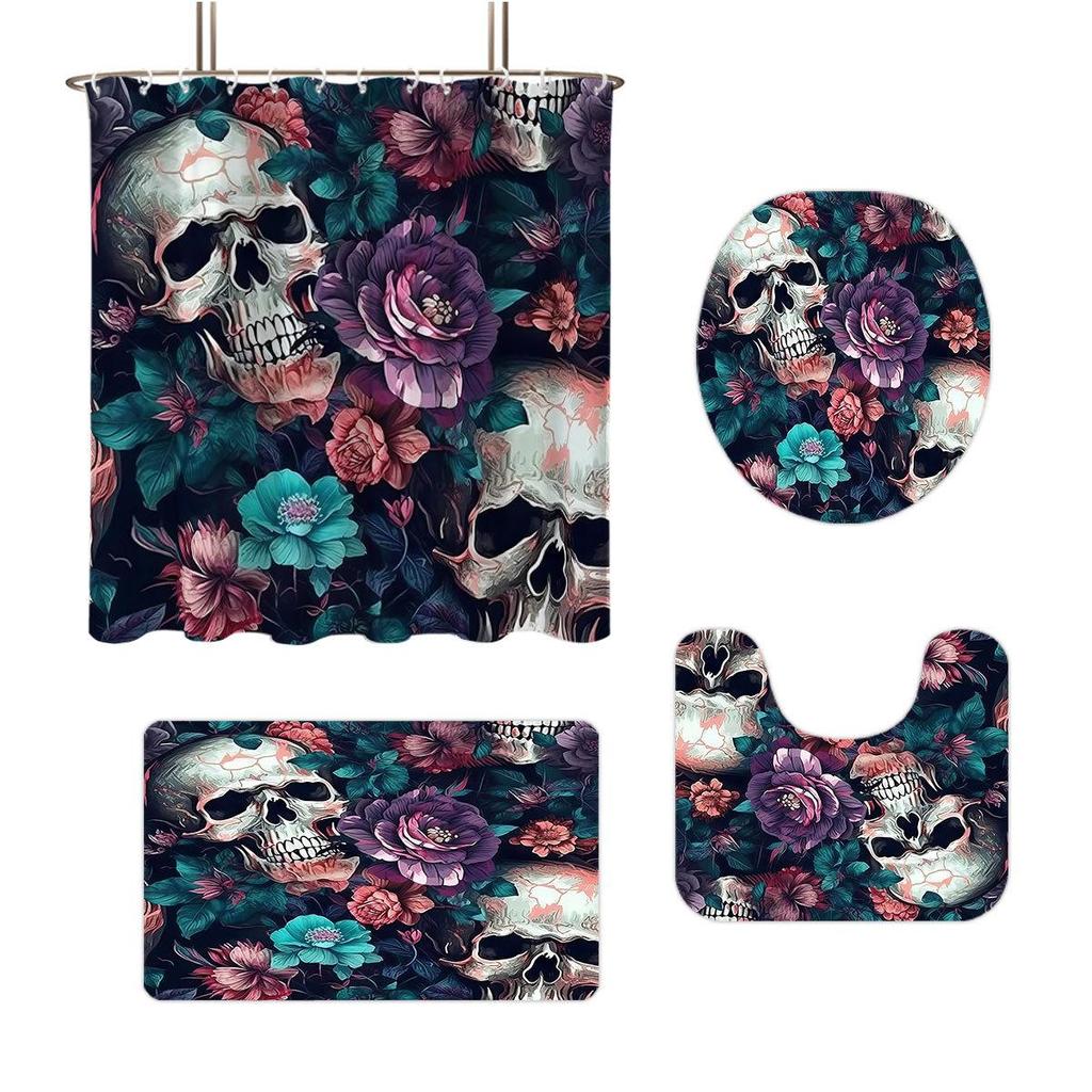 TikTok Halloween Badkamer 4-delige Set: Waterdicht Polyester Douchegordijn en Nat/Droog Afscheiding