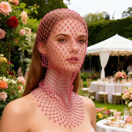 Fishnet Hat Rhinestones Design Hollow Hooded Hat Solid Color Breathable Elastic Fishnet Night Club Hat