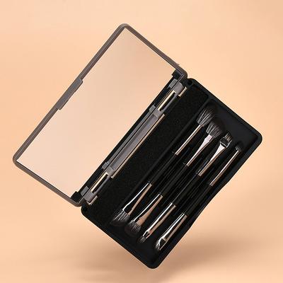 Zestaw 4 pędzli do cieni do powiek z podwójną główką, gąbką do czyszczenia na sucho i lusterkiem, wielofunkcyjny korektor, rozświetlacz do eyelinera, podróż, przenośny