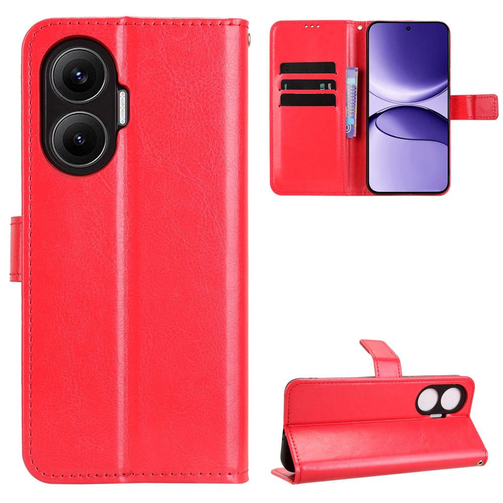 

For Xiaomi Redmi Turbo 4 Pro 5G PU Leather Case with Strap Crazy Horse Texture Phone Wallet Cover Red