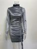 Winter Suede High Neck Dress Female Long Sleeve Sexy Tight Fitting Hip Party Dress