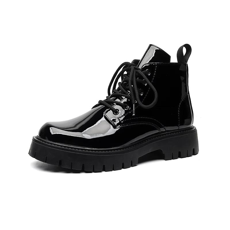 Fashion Men's Black Biker Boots 2024Hot Sale British  Designer Luxury Shoes Men Fashion Casual  Lace-up Boots Thick Sole High Top Shoes