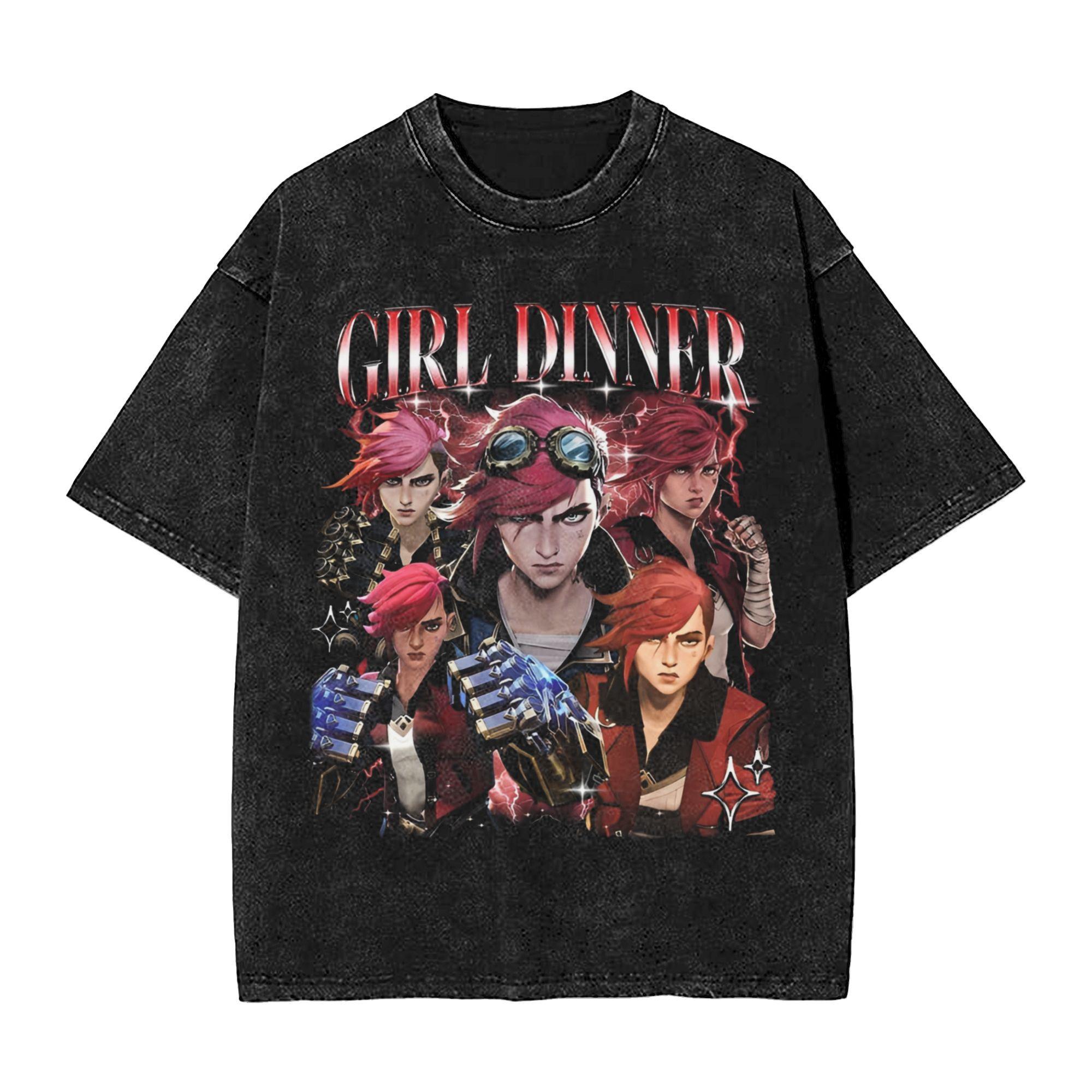 

Аниме Аркейн Ви Игра Фиолетовая Принтованная Выстиранная Футболка Мужская Женская Футболки Манга Винтажная Хлопковая Футболка Харадзюку Мужская Футболка 3XL