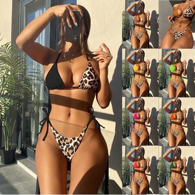 European and American Contrasting Three-point Female Split Bikini Sexy Leopard Print Swimsuit