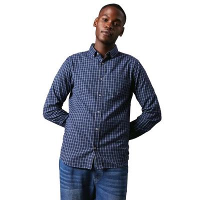 Men's Grid Checked Brushed Long-Sleeved Shirt