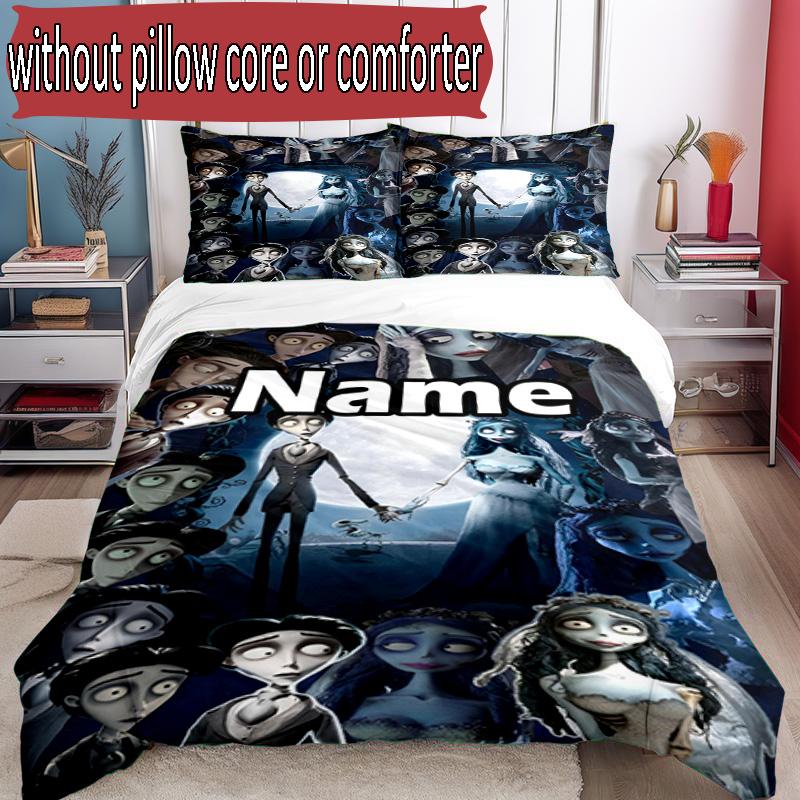 3pcs Duvet Cover Set (1*Duvet Cover + 2*Pillowcase, Without Core), Custom Name Corpse Bride Pattern Bedding Set, Home Bedroom Decor Gift