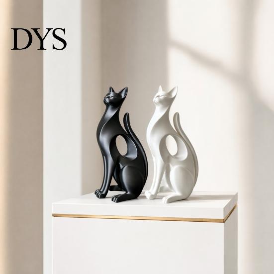 Desk Decorative Cat Figure 3D Printed Figurine, Modern Geometric Sculpture, Minimalist Art Burr-free Ornament Decor for Entryway Shelf, Lover