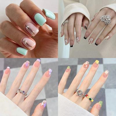 24pcs/box Quick Nails Various Butterfly 3D Flowers Simple Nail Art Stickers Wearable DIY Finished Fake Nails