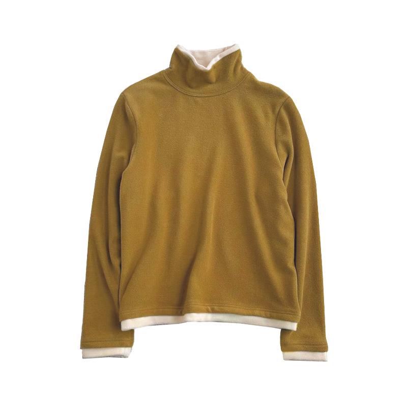 Slimming Long-Sleeve Velvet High-Neck Shirt for Women with Skin-Brightening Design