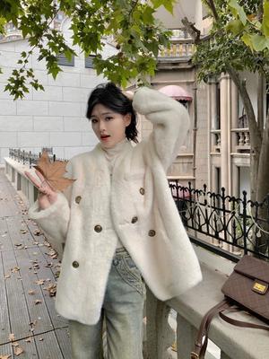 Winter New Imitation Mink Short Collar Fur Integrated Imitation Mink Plush Fur Fur Coat Women