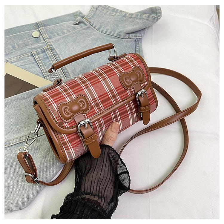 Korean ins small bag women 2025 new retro plaid portable pillow bag niche texture commuter messenger bag