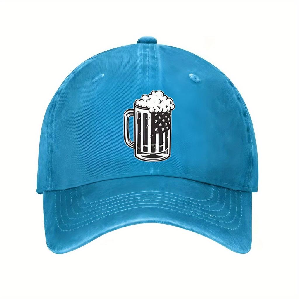 American Flag Beer Mug Print Baseball Cap Distressed Casual Polyester Hat Outdoor Sports for Men Women