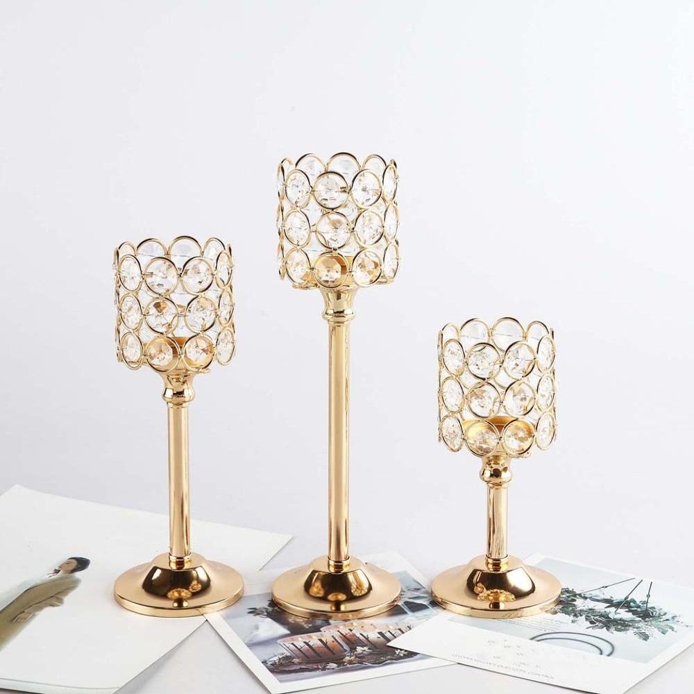 Hollow Crystal Candle Holder Romantic Craft Candelabra Wrought Iron Candlestick Home Wedding