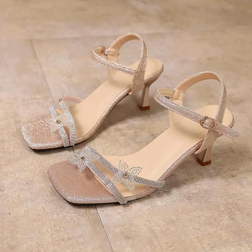 Damskie Sandały Seksowne Luksusowe Projektanckie z Paskiem Owijanym Buty dla Kobiet Modne Cyrkoniowe Buty na Wysokim Obcasie Damskie Sandalias De Mujer