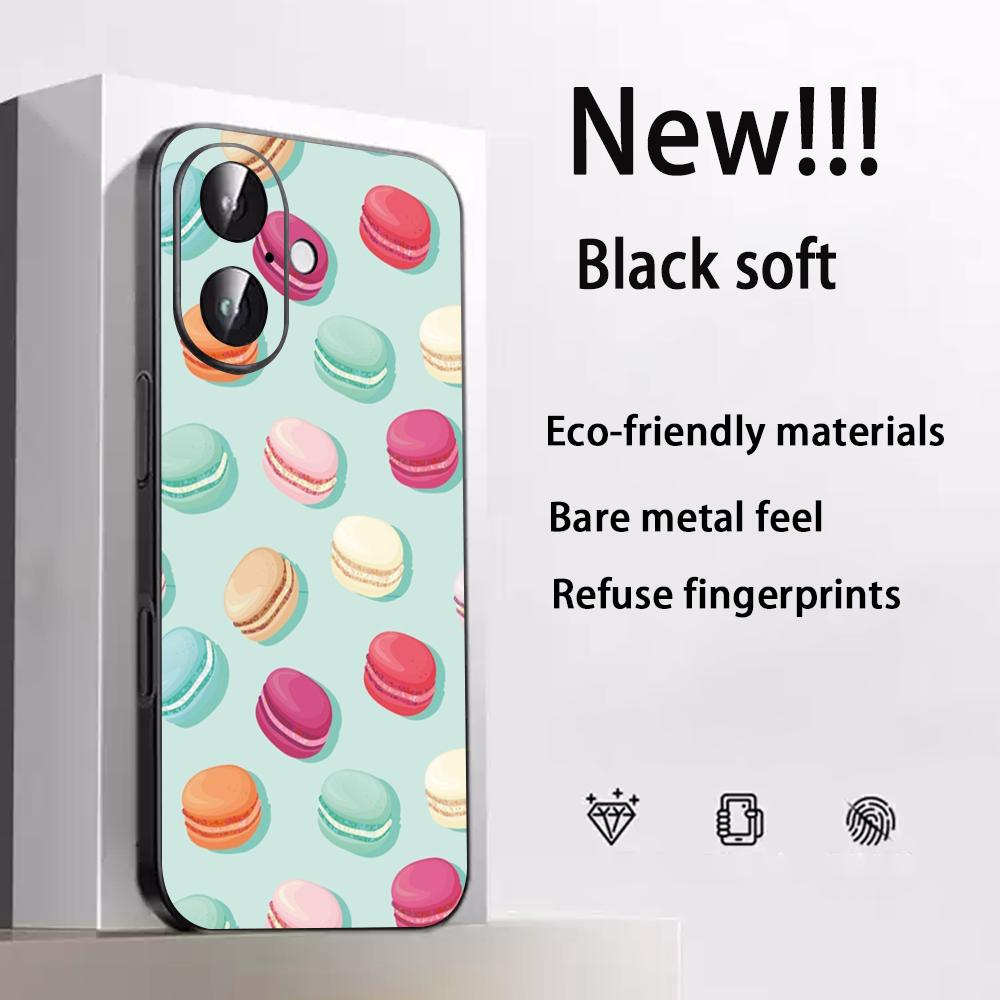 Macaron Cute Pink Girl Pattern Phone Case For iPhone 17 16 E 15 14 13 12 Plus Mini Pro Max Soft Black Shockproof Cover