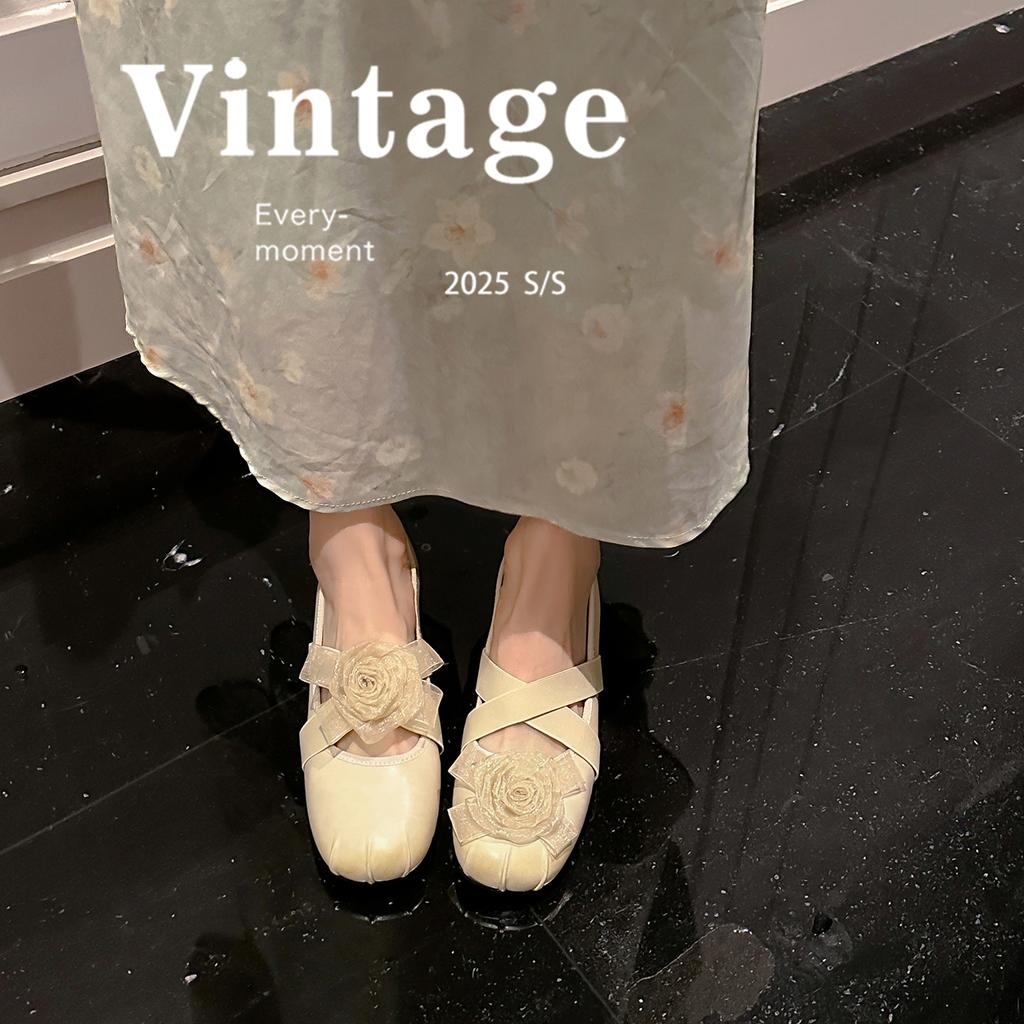 Height-increasing camellia French light-mouth ballet single shoes women's versatile round head soft sole silver Mary Jane shoes