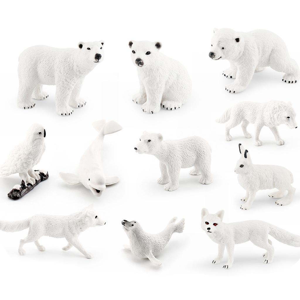Simulation Polar Animal Set Model Arctic Rabbit White Fox Polar Bear Beluga Whale Seal White Owl Static Ornament