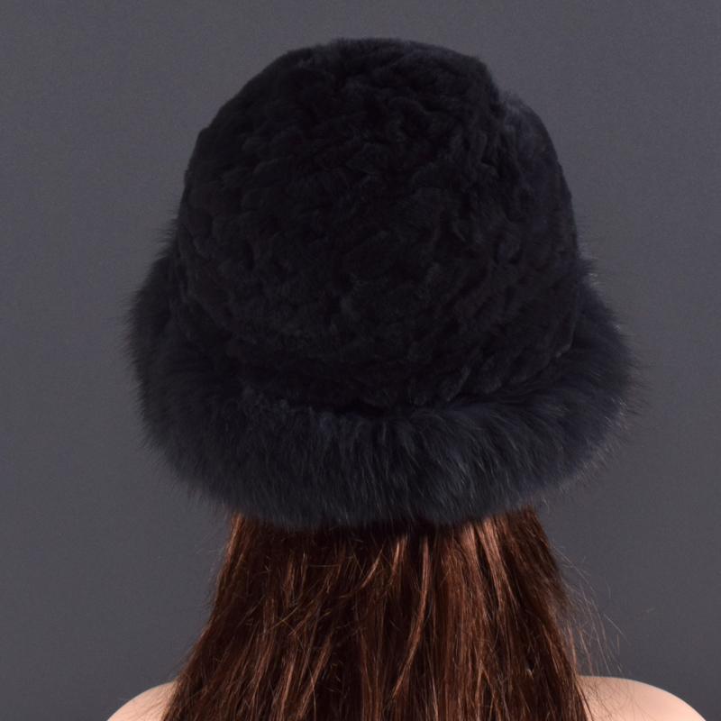 Women Real Fur Hat Rabbit Fur and Fox Fur Protection Ear Fluffy Beanies Fashion Knitted Cap Warm Winter Fur Hats for Women Ski