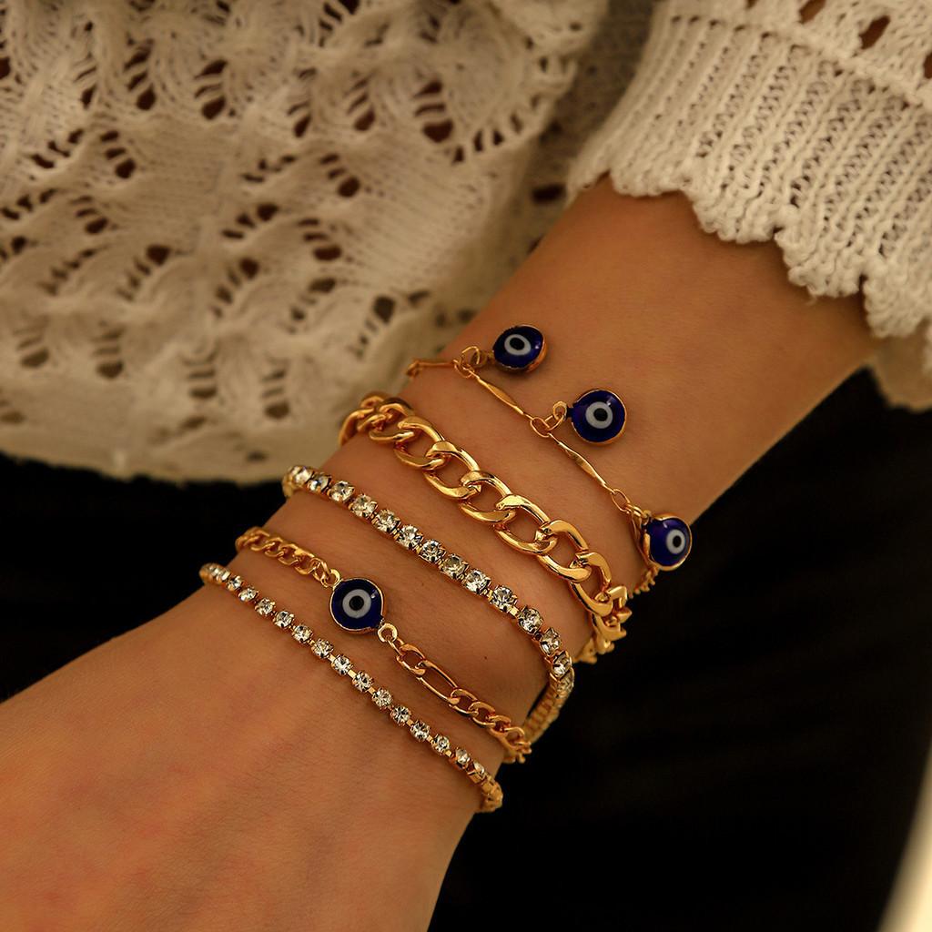 iF ME 5pcs/set Luxury Evil Eyes Bracelet Set for Women Adjustable Gold Bracelets Accessories Jewelry