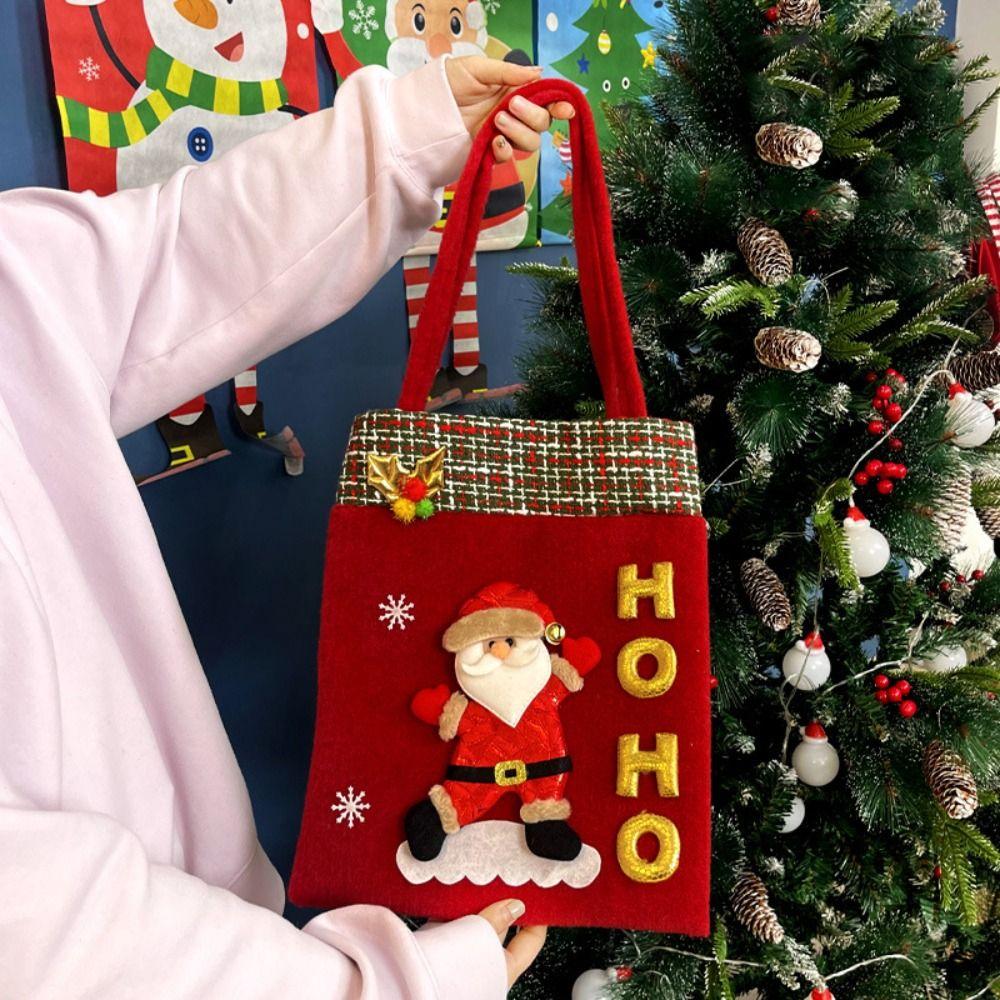 Flannelette Christmas Tote Bags Cartoon Candy Bags Durable Children Gift Bags  Xmas Gifts