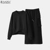 ZANZEA Women Long Sleeve Blouse and Skirts Casual Two Piece Suit Sets