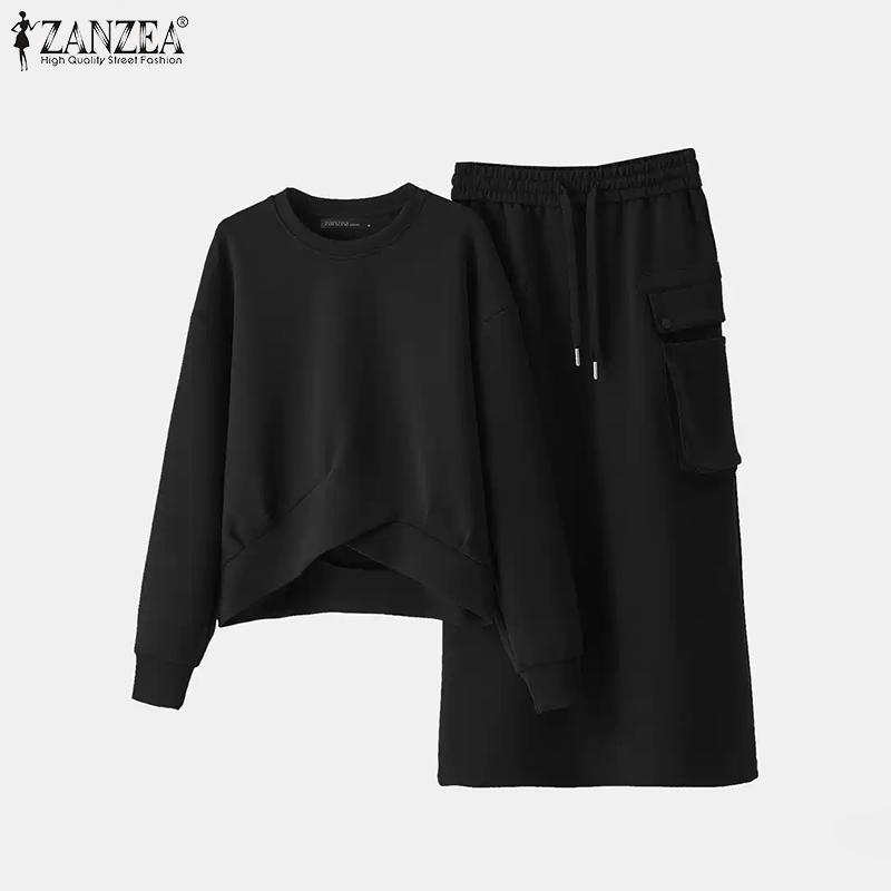 ZANZEA Women Long Sleeve Blouse and Skirts Casual Two Piece Suit Sets