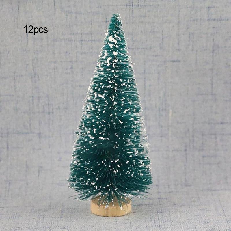12pcs Sisal Silk Blue Green Small Christmas Tree Mini Christmas Tree Desktop Ornament