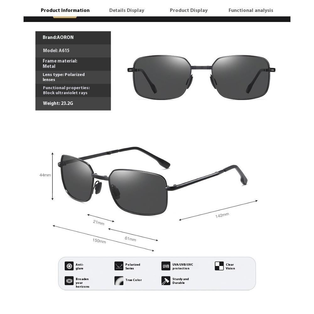 aoron Men's Metal Polarized Light Color-changing Folding Sunglasses Fashion Sunglasses Square Night Vision Glasses